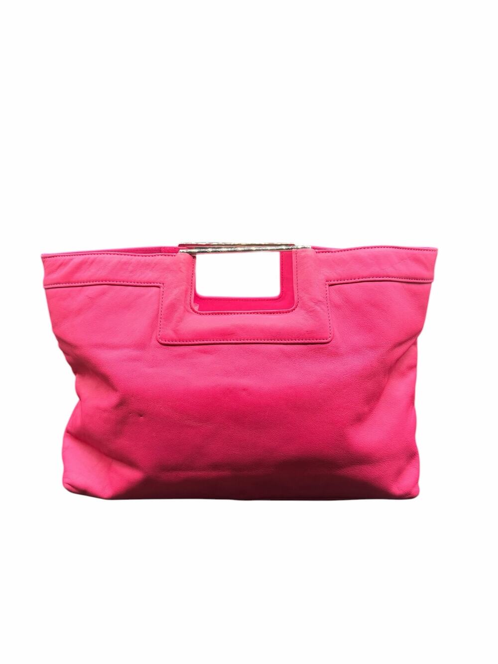 Banana Republic Pink Leather Clutch Tote Cutout Handle Large Bag